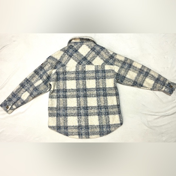 Roxy Originals Blue and Cream Plaid Button Up  Jacket w Sherpa Collar - Picture 15 of 16